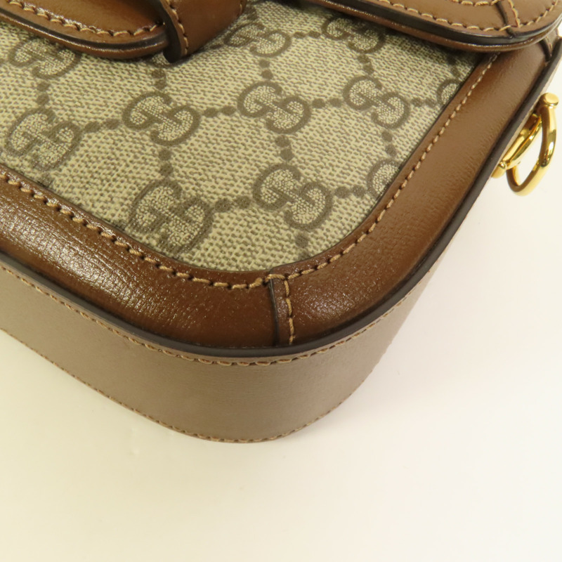 GUCCI 塗層帆布Horsebit 1955 Mini金扣肩背袋-14