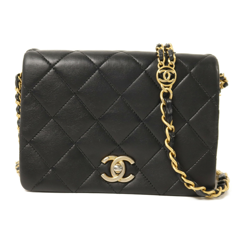 CHANEL 牛皮皮革Chain Shoulder金扣鏈帶肩背袋-0