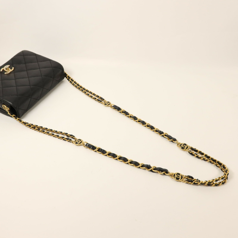 CHANEL 牛皮皮革Chain Shoulder金扣鏈帶肩背袋-7