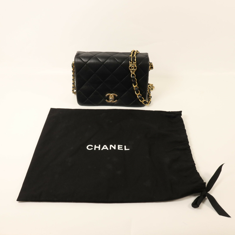 CHANEL 牛皮皮革Chain Shoulder金扣鏈帶肩背袋-8