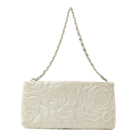 CHANEL 羊皮皮革Cameolla Flower Pouch銀扣鏈帶肩背袋