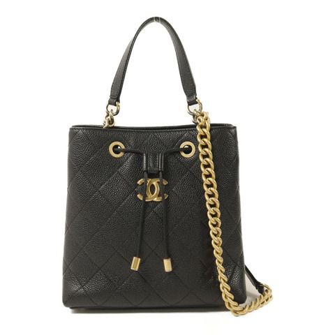 CHANEL 牛皮皮革Bucket金扣鏈帶肩背袋