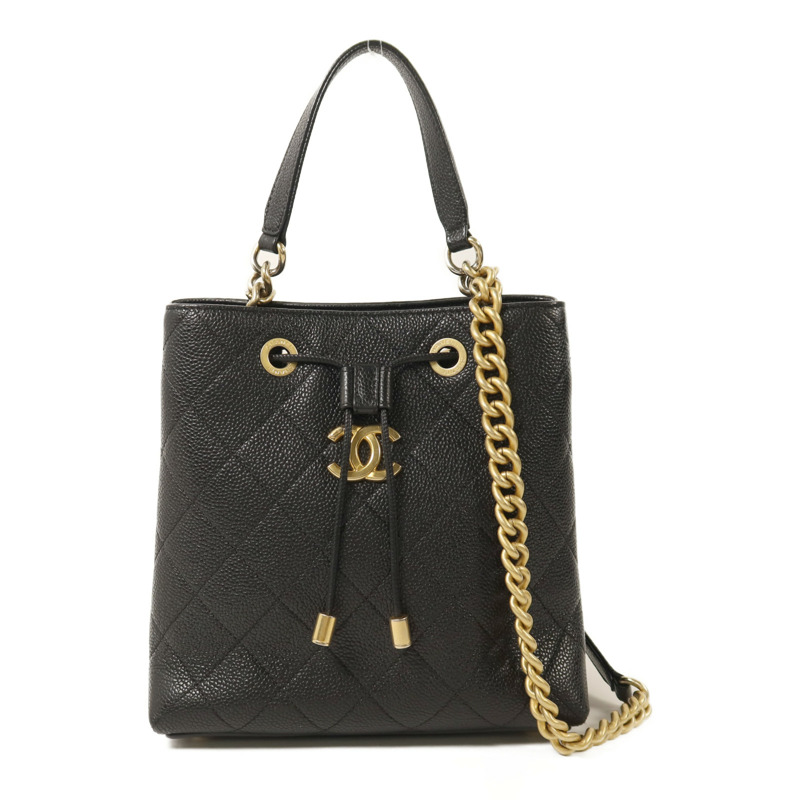 CHANEL 牛皮皮革Bucket金扣鏈帶肩背袋-0