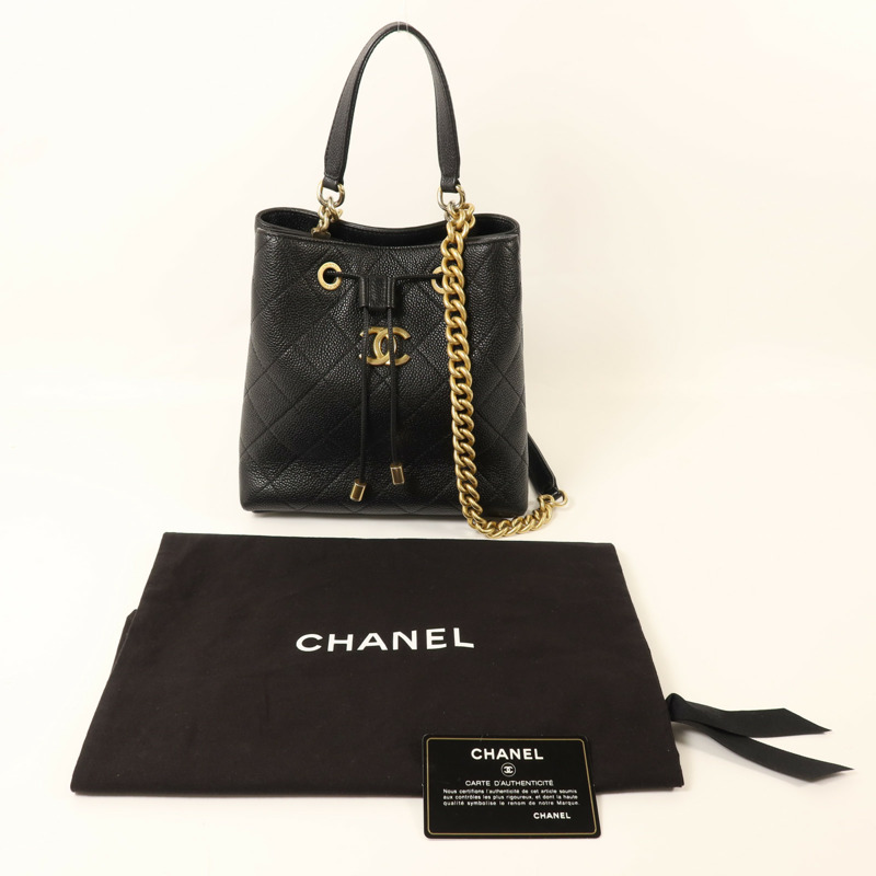 CHANEL 牛皮皮革Bucket金扣鏈帶肩背袋-9