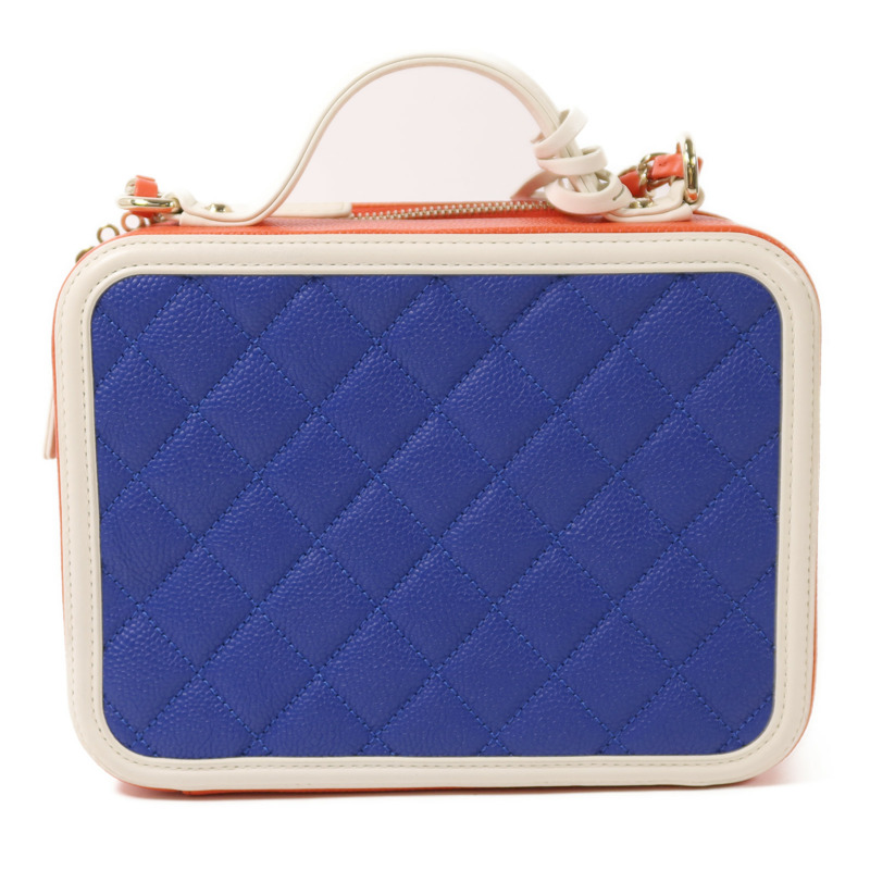 CHANEL 牛皮皮革Filigree Vanity Case Small金扣鏈帶手挽肩背兩用袋-1