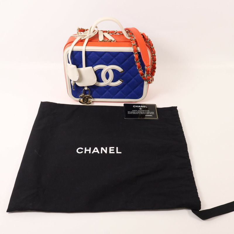 CHANEL 牛皮皮革Filigree Vanity Case Small金扣鏈帶手挽肩背兩用袋-8