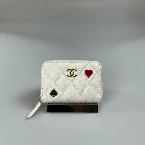 CHANEL 愛心季節款零錢包 荔枝白 AP3082/晶片款