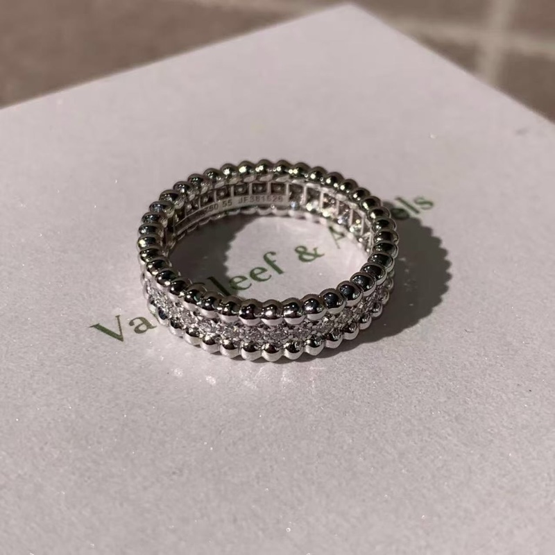 VCA梵克雅寶Estelle系列萬花筒白金滾珠邊鑲滿鑽戒55號 戒指-4