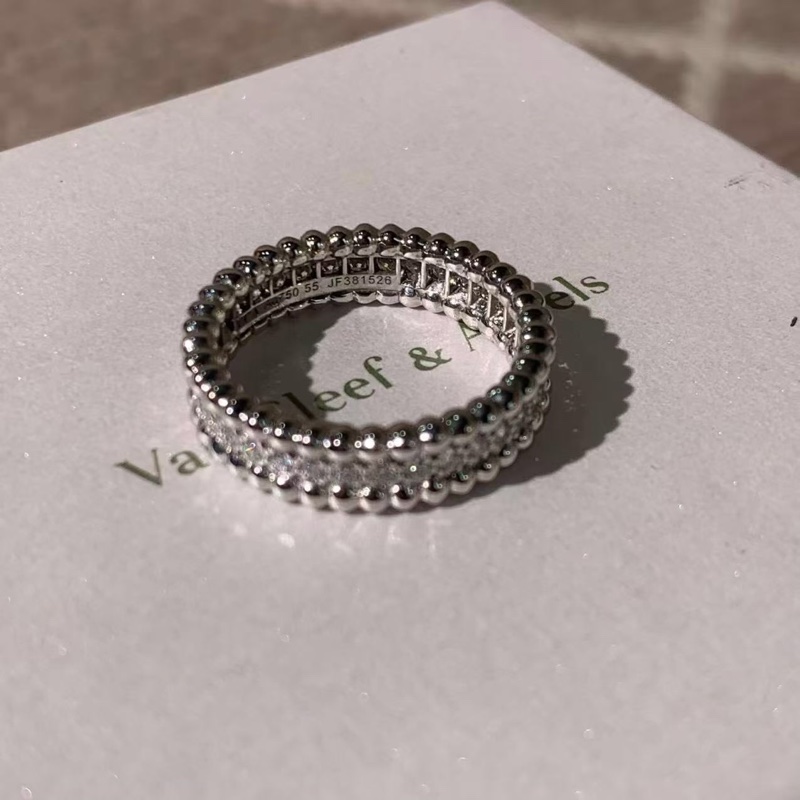 VCA梵克雅寶Estelle系列萬花筒白金滾珠邊鑲滿鑽戒55號 戒指-5