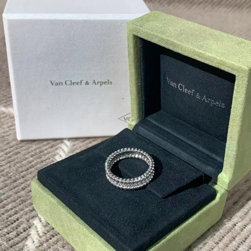 VCA梵克雅寶Estelle系列萬花筒白金滾珠邊鑲滿鑽戒55號 戒指-6