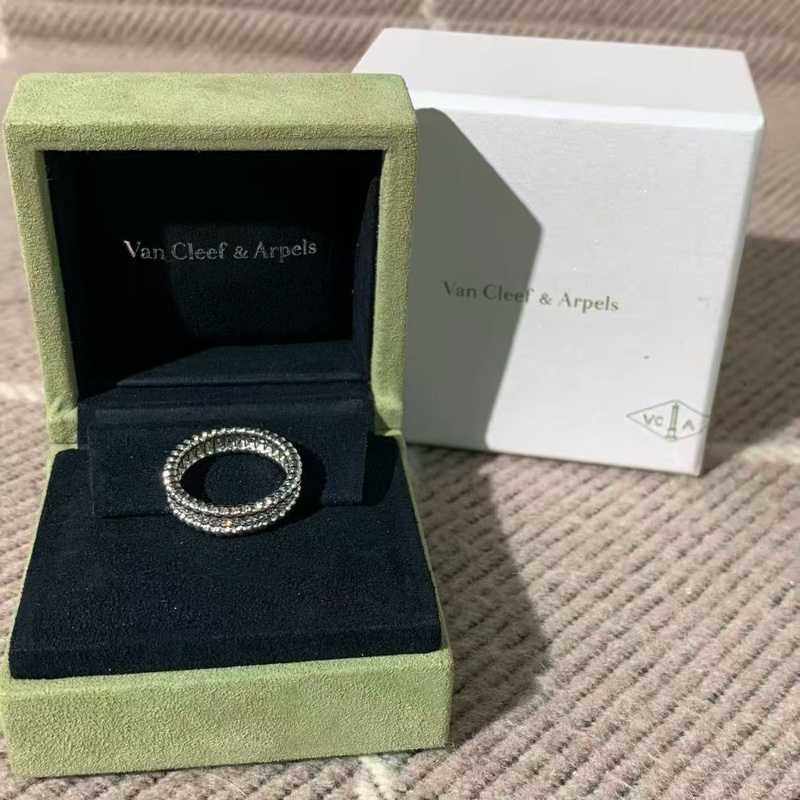 VCA梵克雅寶Estelle系列萬花筒白金滾珠邊鑲滿鑽戒55號 戒指-7