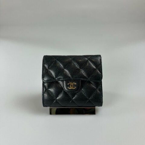 CHANEL CF三折短夾 荔枝黑金 29開