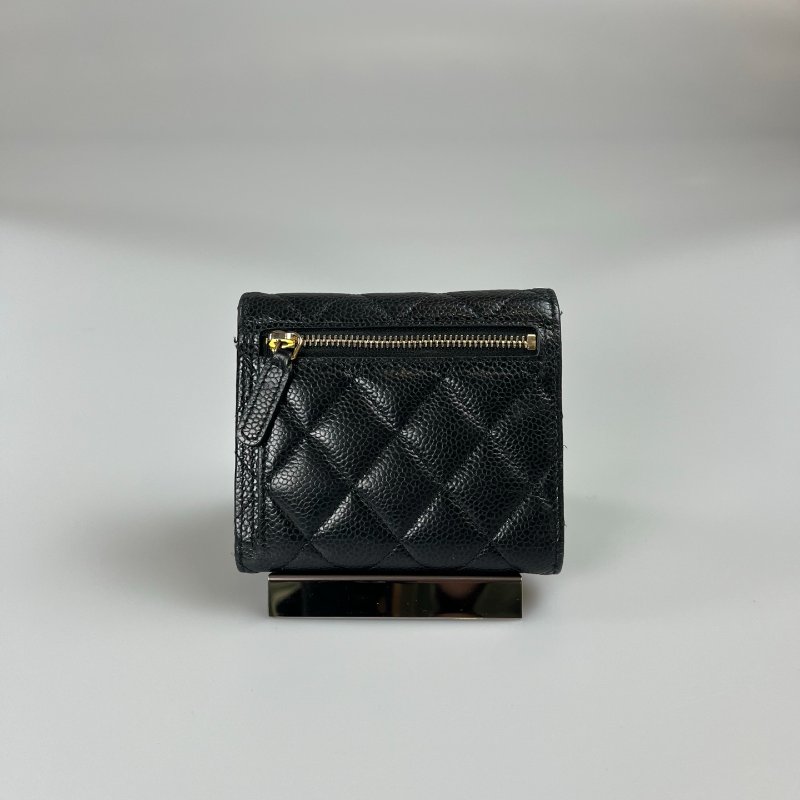 CHANEL CF三折短夾 荔枝黑金 29開-1