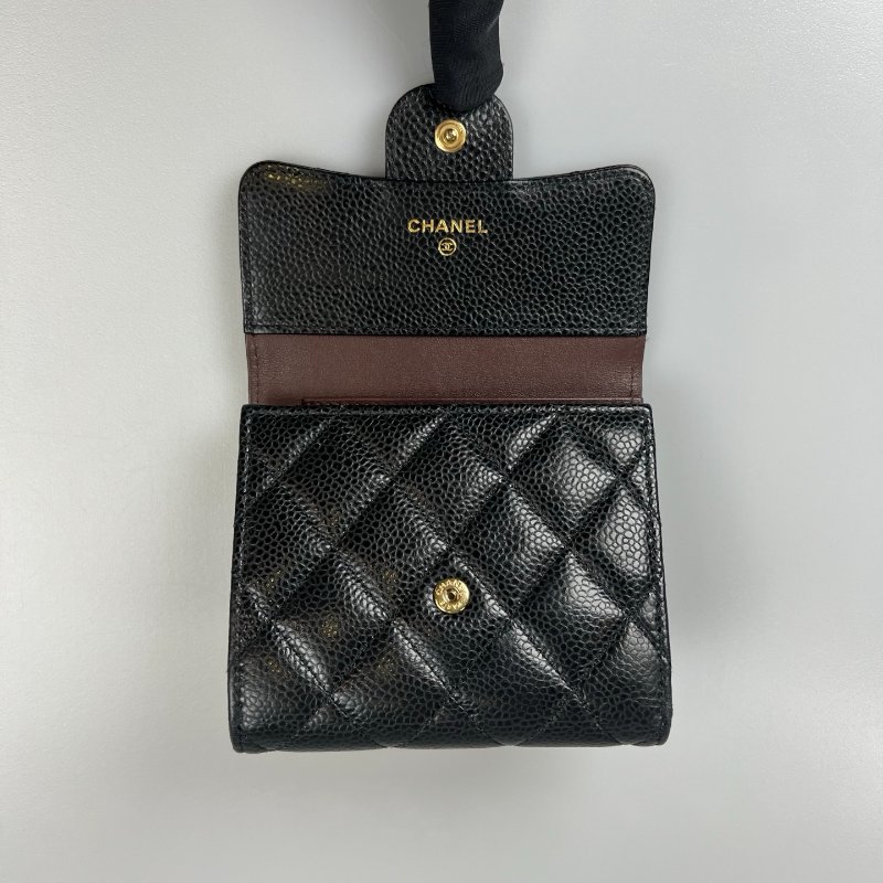 CHANEL CF三折短夾 荔枝黑金 29開-5