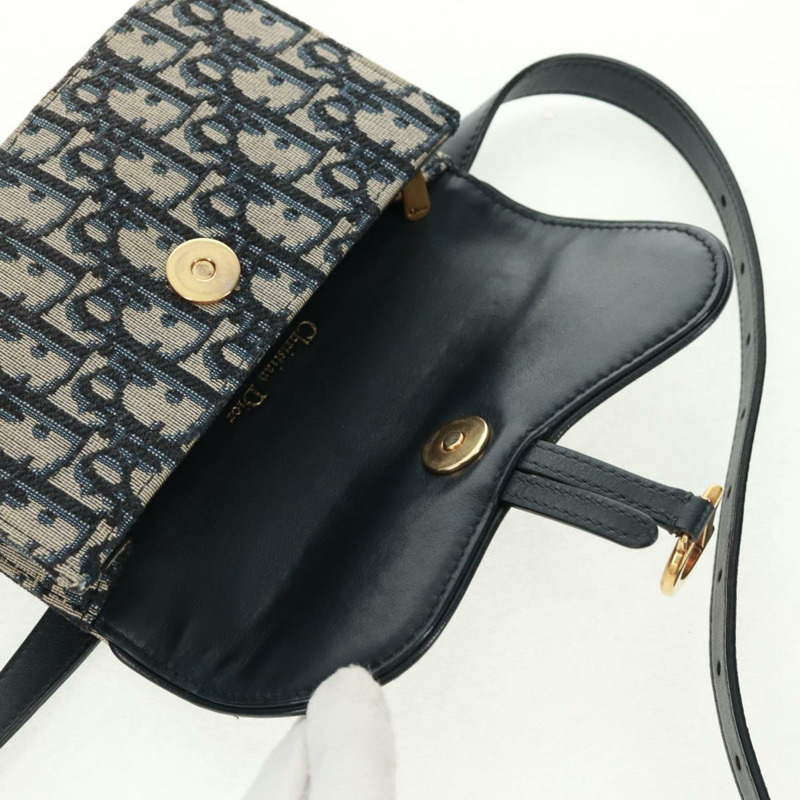 【日本直送】Christian Dior Trotter帆布馬鞍斜背包 海軍藍 金色 正品 165390V-8