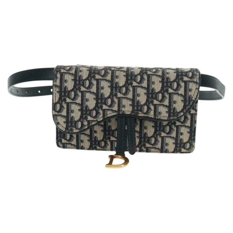 【日本直送】Christian Dior Trotter帆布馬鞍斜背包 海軍藍 金色 正品 165390V-12