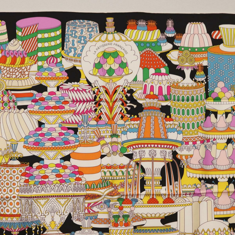 【日本直送】HERMES Carre 90 圍巾「La Patisserie Francaise」真絲黑色正品 168044SAM-2