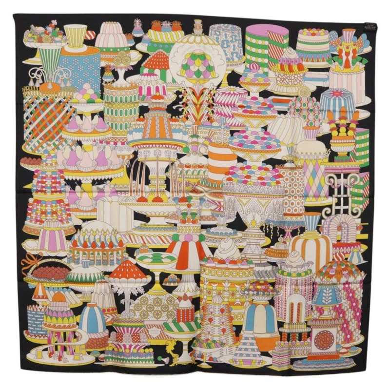 【日本直送】HERMES Carre 90 圍巾「La Patisserie Francaise」真絲黑色正品 168044SAM-10