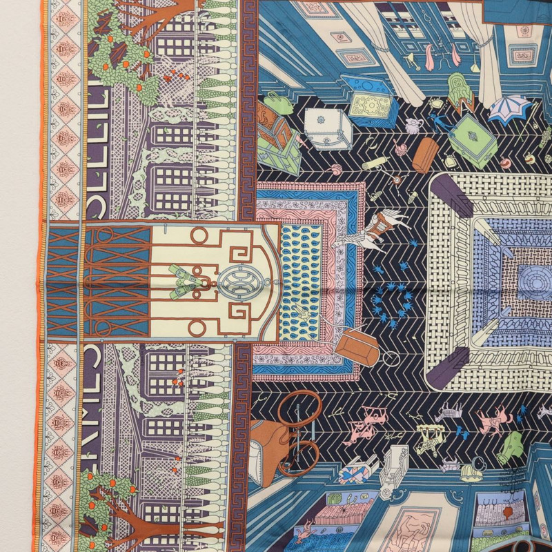 【日本直送】HERMES Carre 90 圍巾「Objets de Curiosite」真絲多色正品 166411SAM-4