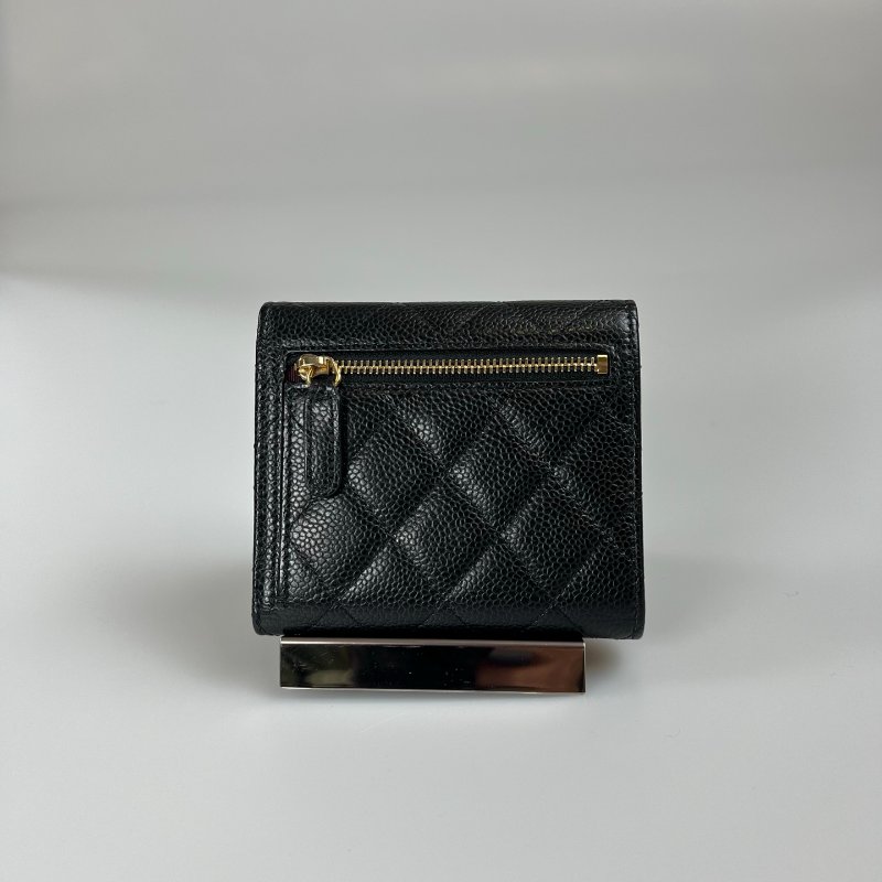 CHANEL CF三折短夾 荔枝黑金 24開-1