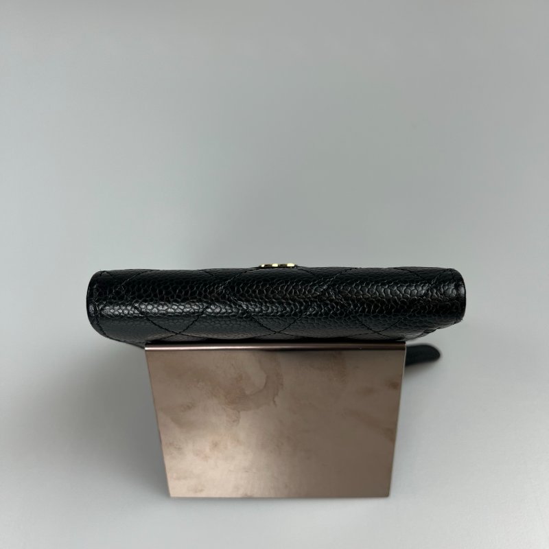 CHANEL CF三折短夾 荔枝黑金 24開-4