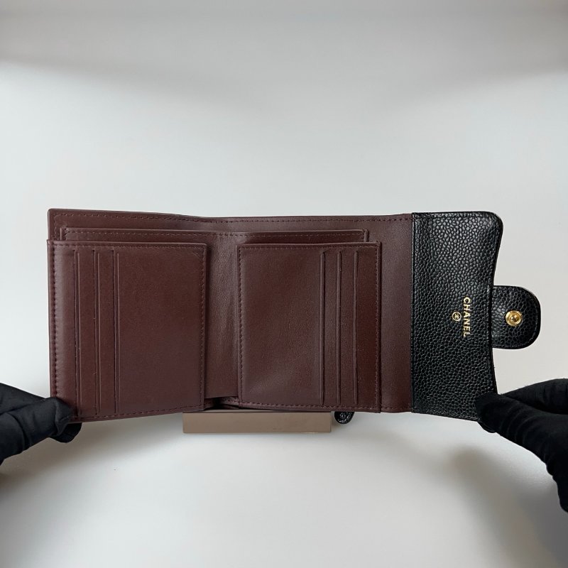 CHANEL CF三折短夾 荔枝黑金 24開-5