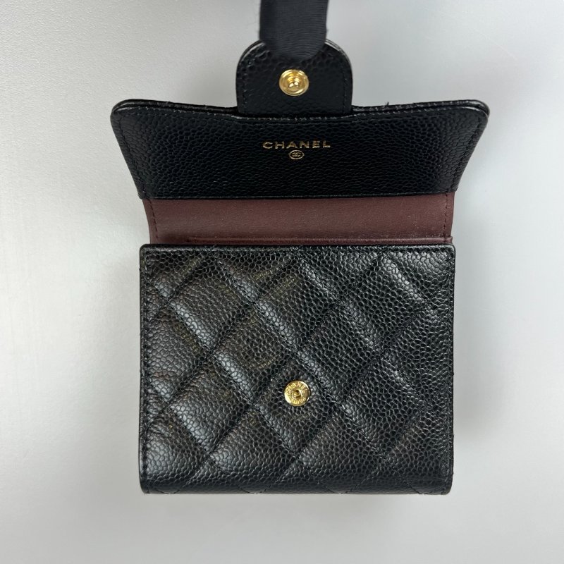 CHANEL CF三折短夾 荔枝黑金 24開-7