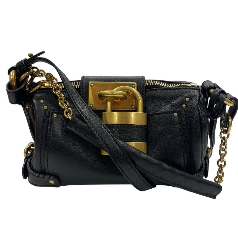 CHLOE 克蘿伊 PADDINGTON 迷你鎖頭包 皮革 黑色 金釦-0