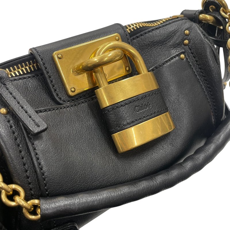 CHLOE 克蘿伊 PADDINGTON 迷你鎖頭包 皮革 黑色 金釦-10
