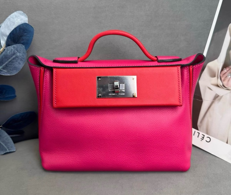 Hermes 愛馬仕 2424 mini 雙拼紅色 銀扣 Z刻-0