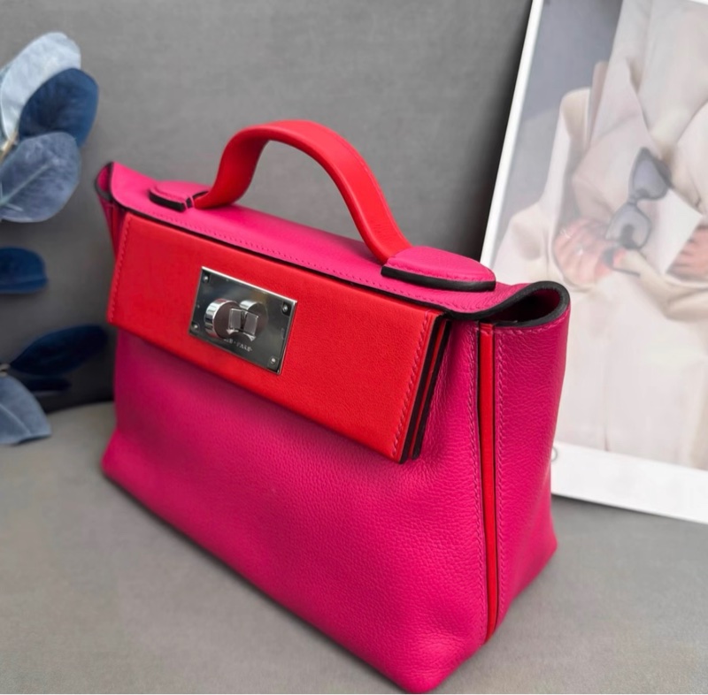 Hermes 愛馬仕 2424 mini 雙拼紅色 銀扣 Z刻-2