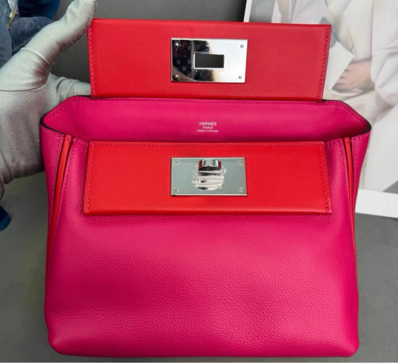 Hermes 愛馬仕 2424 mini 雙拼紅色 銀扣 Z刻-4