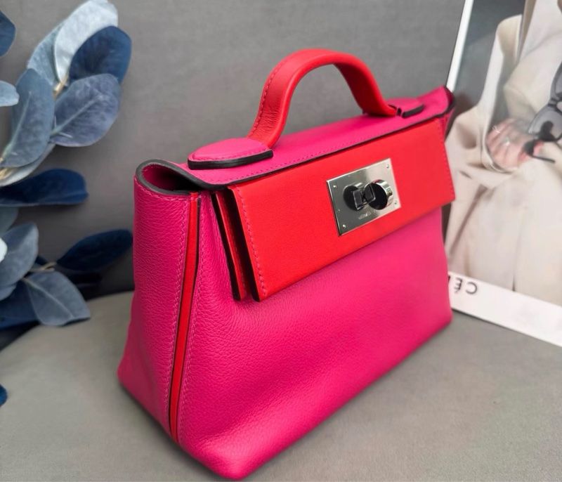 Hermes 愛馬仕 2424 mini 雙拼紅色 銀扣 Z刻-6