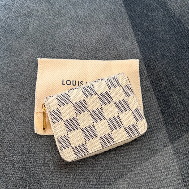 Lv白色棋盤格零錢包-0
