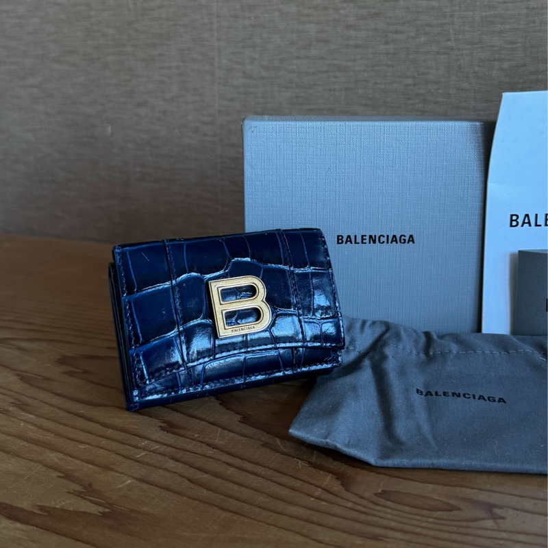 Balenciaga Hourglass鱷魚壓紋牛皮三折短夾-0