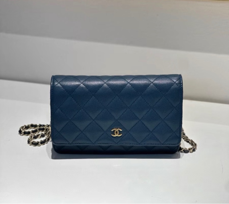 Chanel 海軍藍金扣 wallet on chain 荔枝紋牛皮 發財woc包 23開帶卡-0
