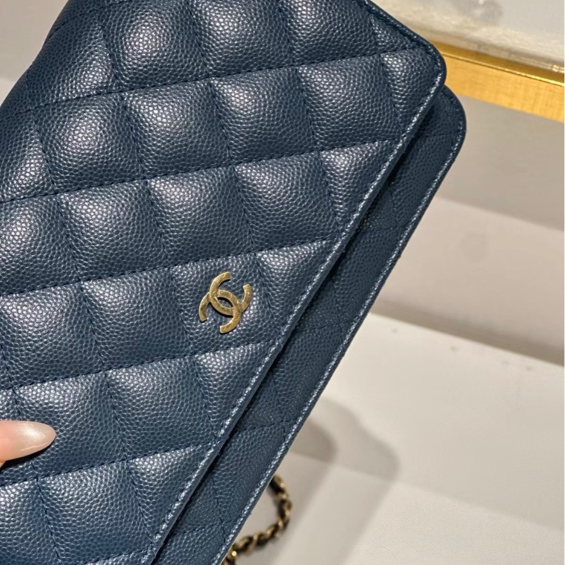 Chanel 海軍藍金扣 wallet on chain 荔枝紋牛皮 發財woc包 23開帶卡-2