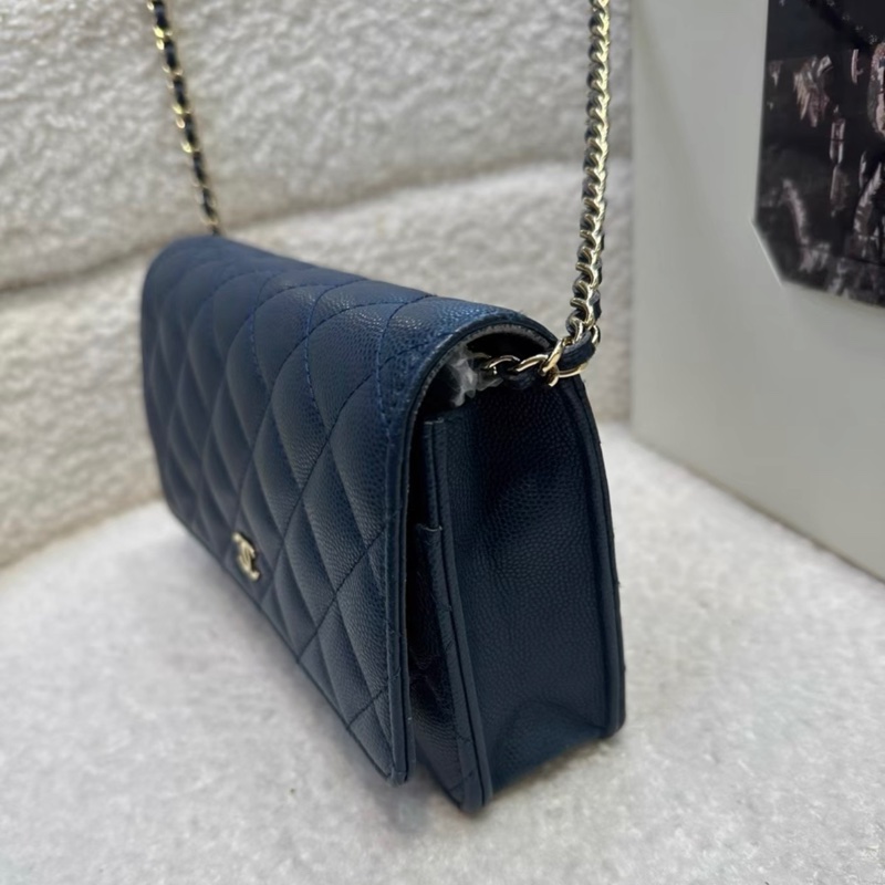Chanel 海軍藍金扣 wallet on chain 荔枝紋牛皮 發財woc包 23開帶卡-6