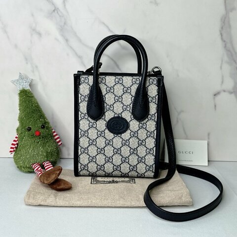 GUCCI 全新mini深藍手提斜背琴譜包