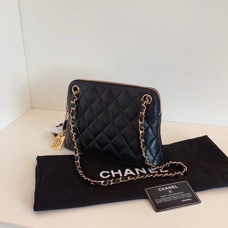 Chanel 康鵬銘牌雙鏈貝殼包小號 老香 vintage-2