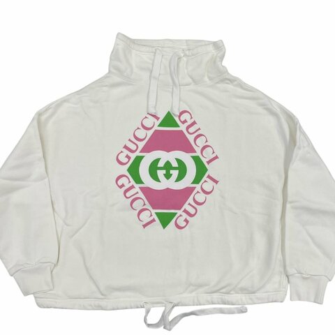 GUCCI 古馳 白色立領LOGO長袖衛衣 棉質 白色 XXS OVERSIZE