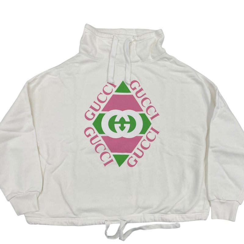 GUCCI 古馳 白色立領LOGO長袖衛衣 棉質 白色 XXS OVERSIZE-0