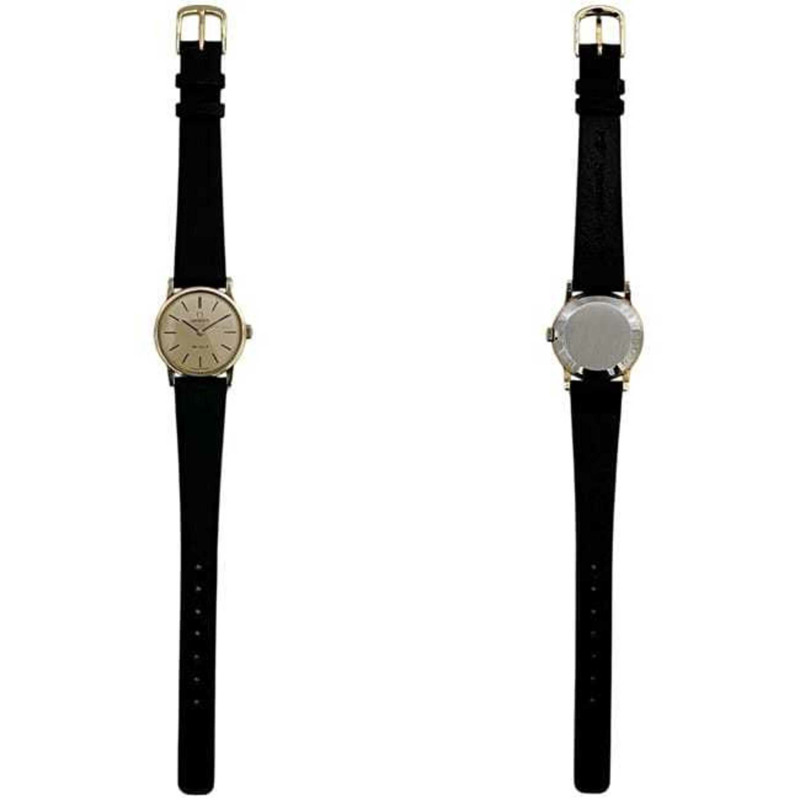 歐米茄碟飛系列腕錶 f-25030 金色黑色女士不鏽鋼錶帶皮革手動上鍊歐米茄錶盤模擬指針不鏽鋼-2