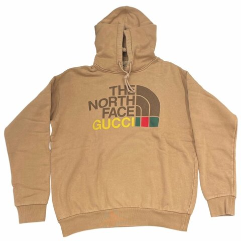 GUCCI×THE NORTH FACE 古馳 北面 聯名款 LOGO長袖帽T 棉質 焦糖色 XS