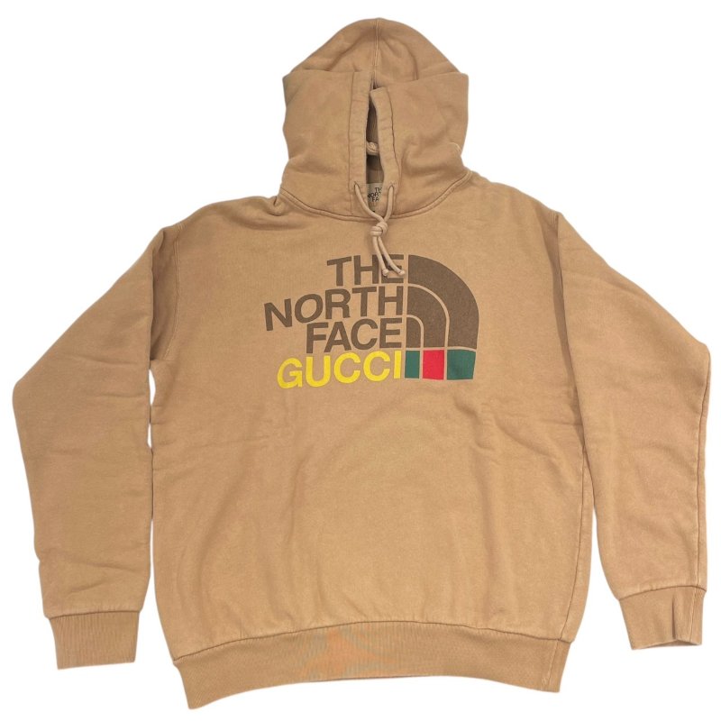 GUCCI×THE NORTH FACE 古馳 北面 聯名款 LOGO長袖帽T 棉質 焦糖色 XS-0