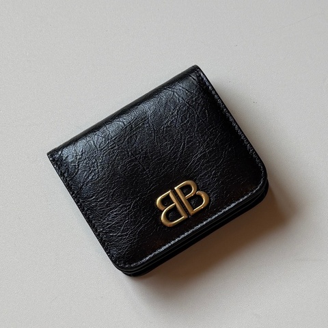 914intheair精品代購『全新閒置』balenciaga巴黎世家bblogo黑色牛皮對開短夾皮夾
