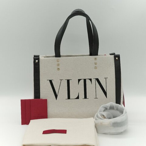 Valentino 華倫天奴 VLTN 迷你 黑白 帆布拼接 牛皮 托特包