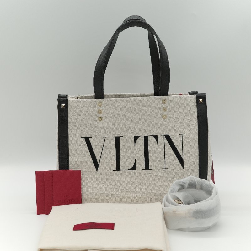 Valentino 華倫天奴 VLTN 迷你 黑白 帆布拼接 牛皮 托特包-0