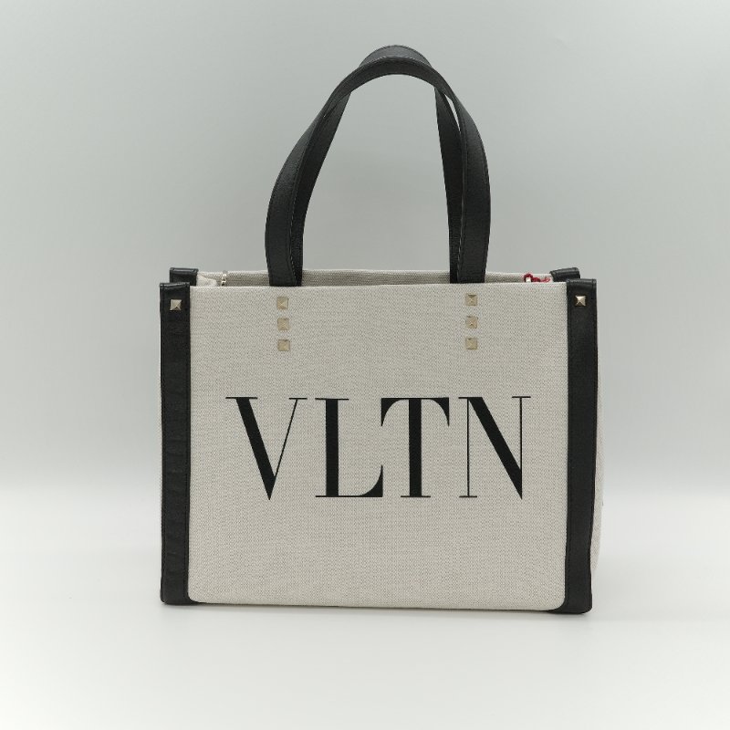Valentino 華倫天奴 VLTN 迷你 黑白 帆布拼接 牛皮 托特包-1