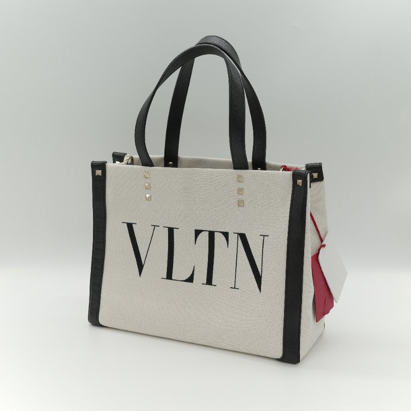 Valentino 華倫天奴 VLTN 迷你 黑白 帆布拼接 牛皮 托特包-2